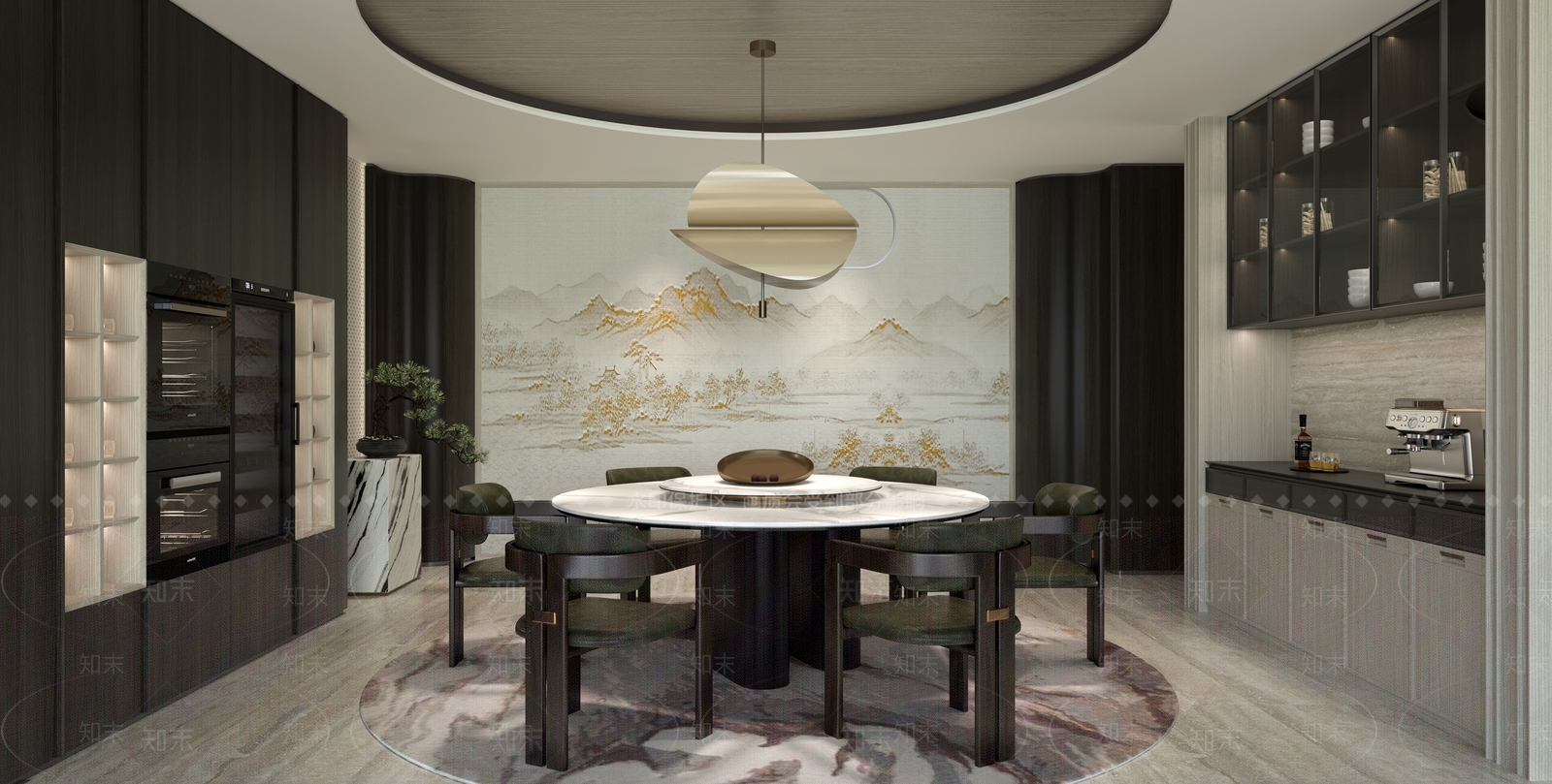 新中式中古圆桌餐厅3D模型下载【ID:1197120379】_知末3d模型网