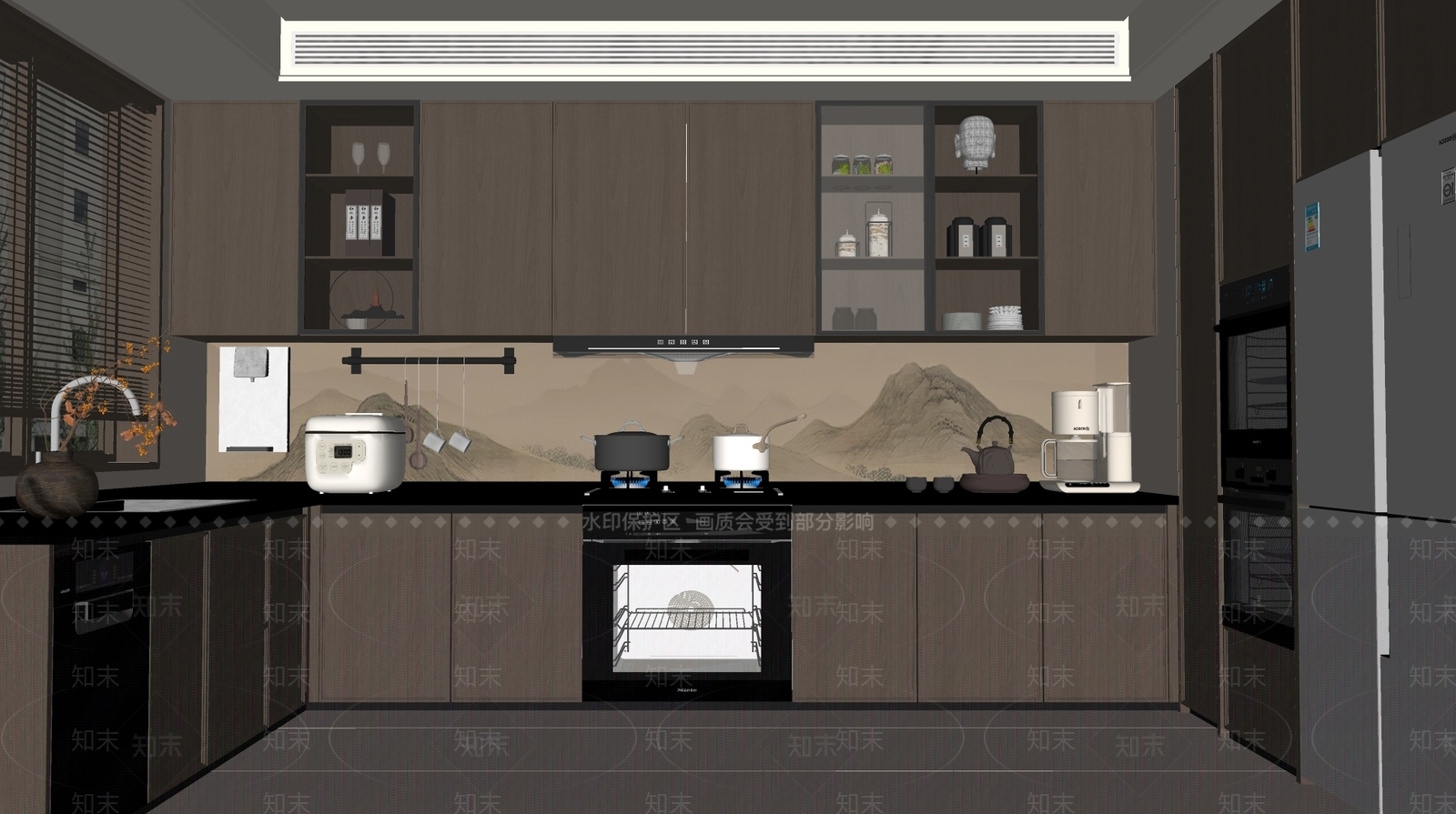 新中式中式封闭式厨房SU模型下载【ID:1197132180】