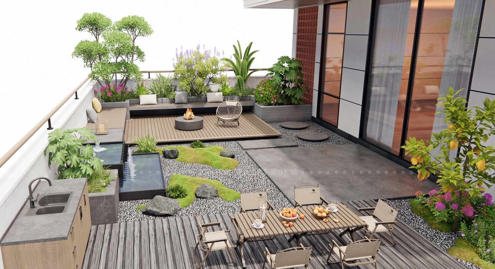 现代屋顶花园SU模型下载【ID:1197134631】