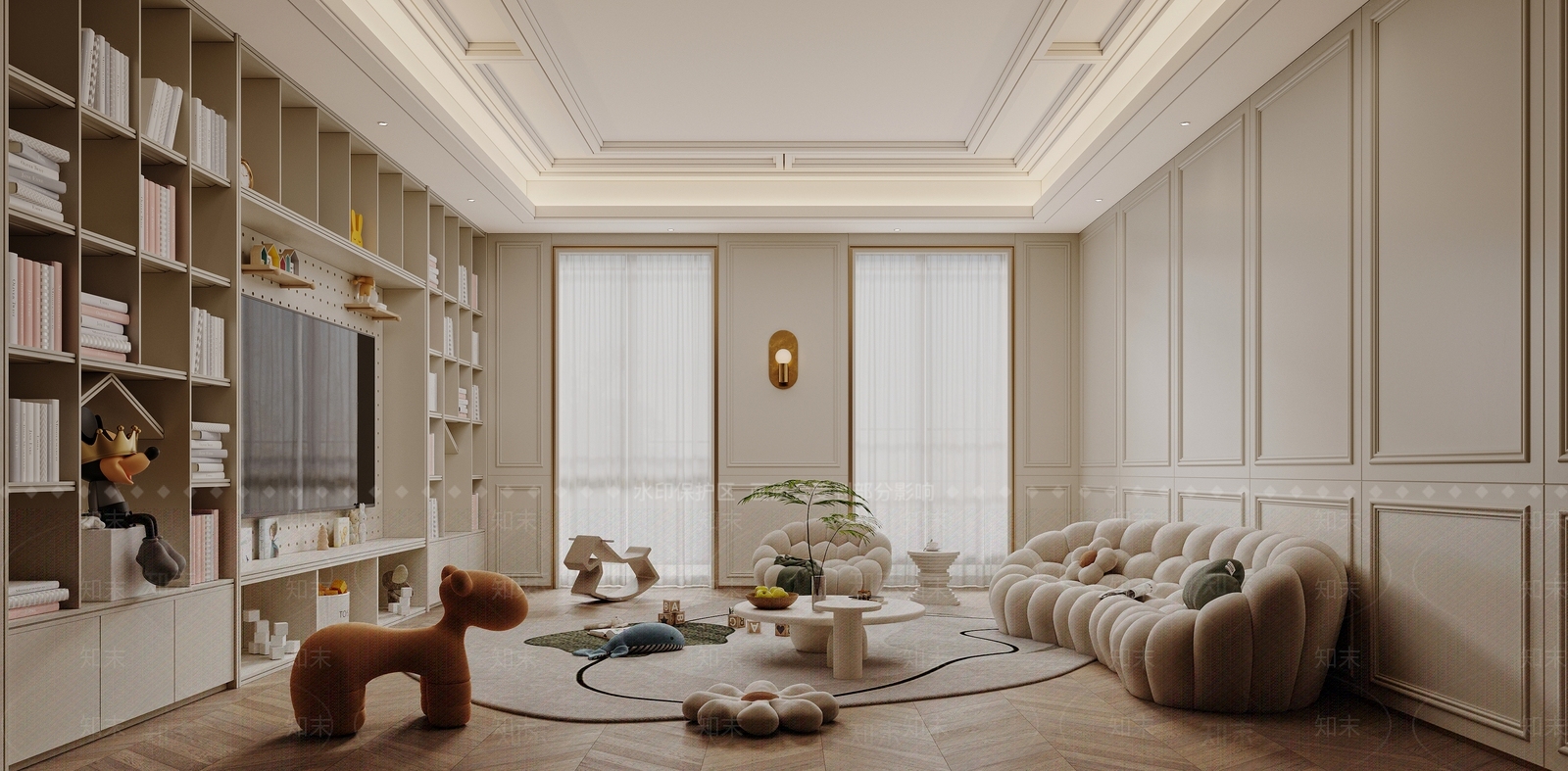 轻奢奶油儿童娱乐室3D模型下载【ID:1197139160】