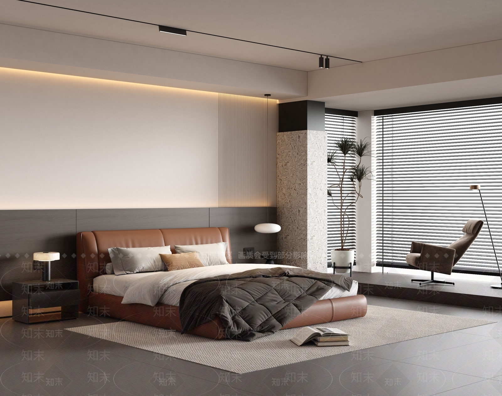 棕色皮质双人床双人床3D模型下载【ID:1227404999】
