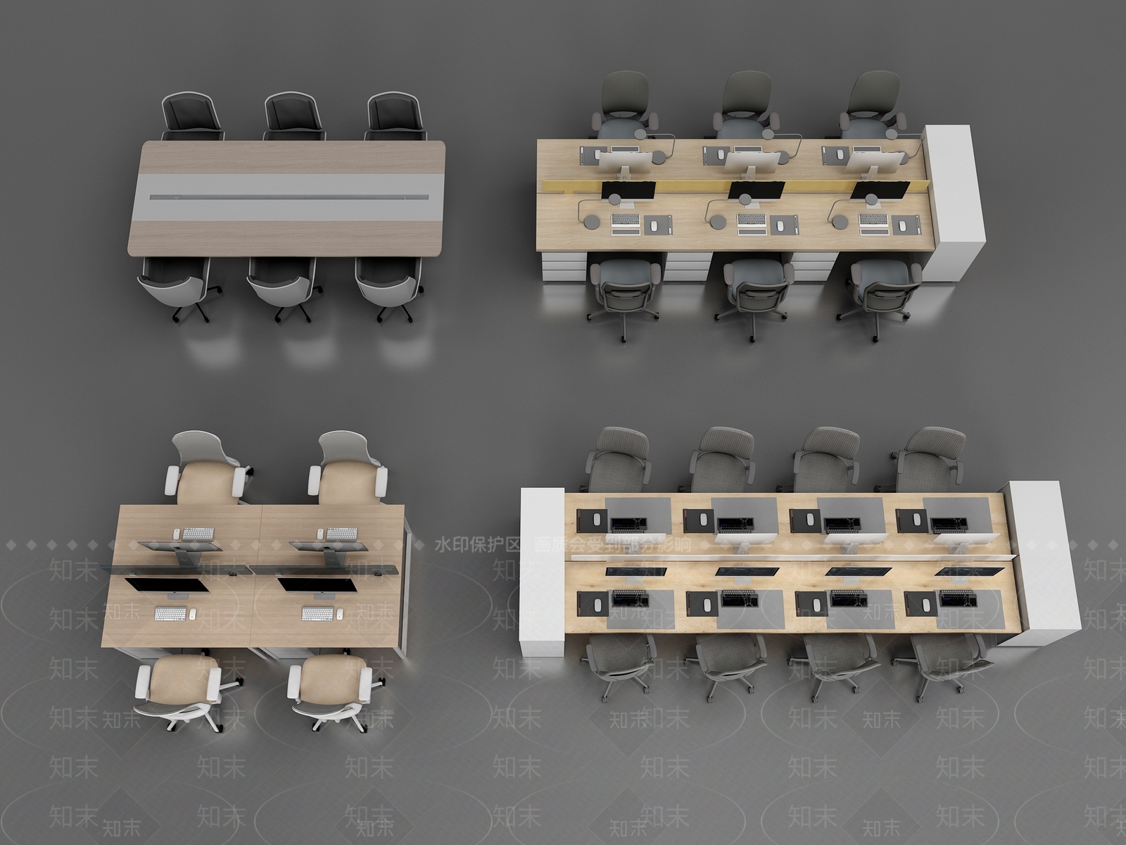 现代中式办公桌椅3D模型下载【ID:1197147992】
