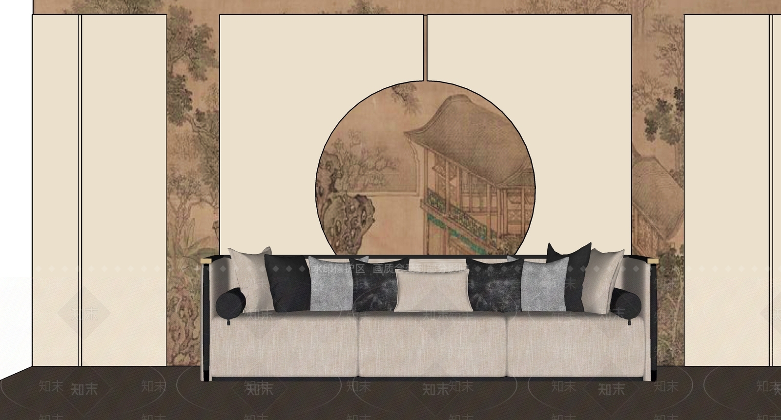 中古新中式多人沙发SU模型下载【ID:1197148887】