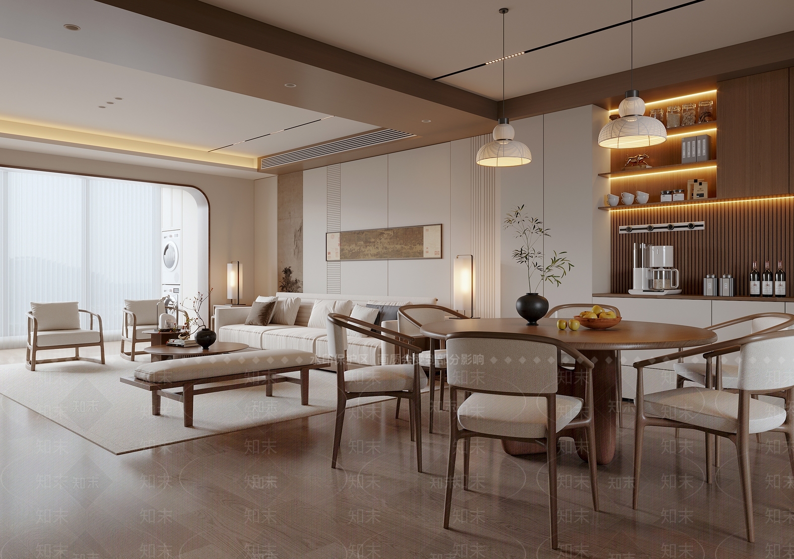 新中式宋式客餐厅3D模型下载【ID:1197150227】