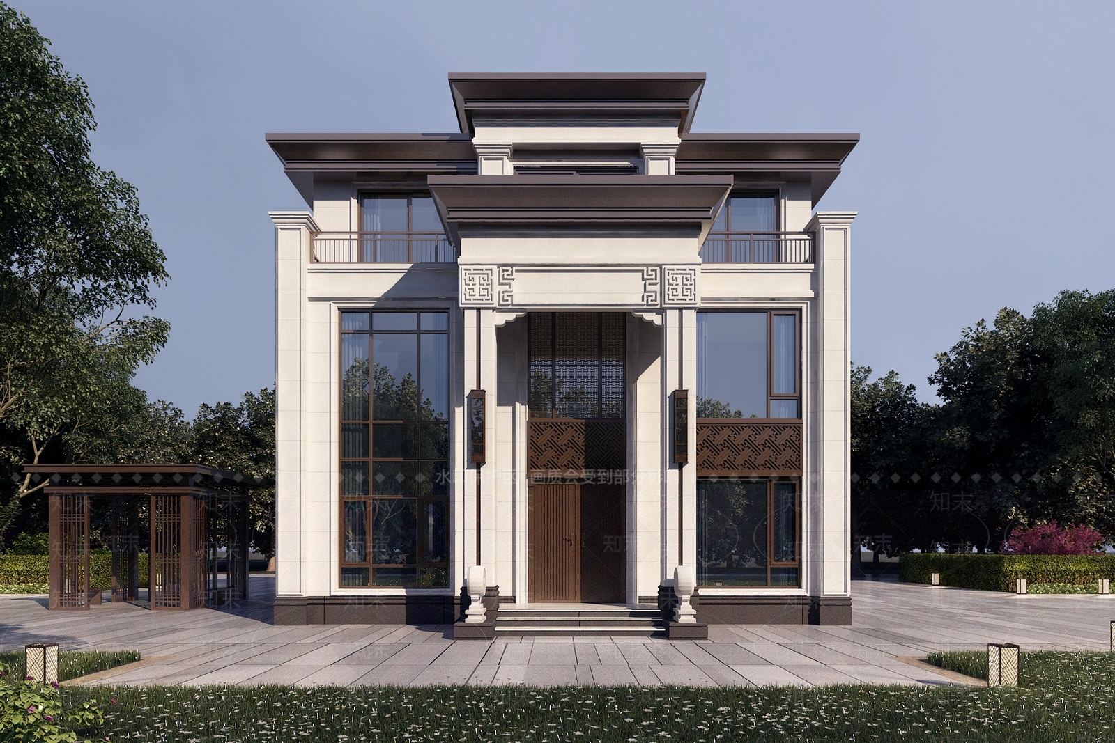 现代新中式别墅外观3D模型下载【ID:1197150508】