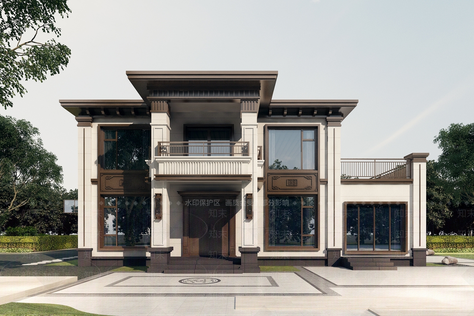 现代新中式别墅外观3D模型下载【ID:1197151396】