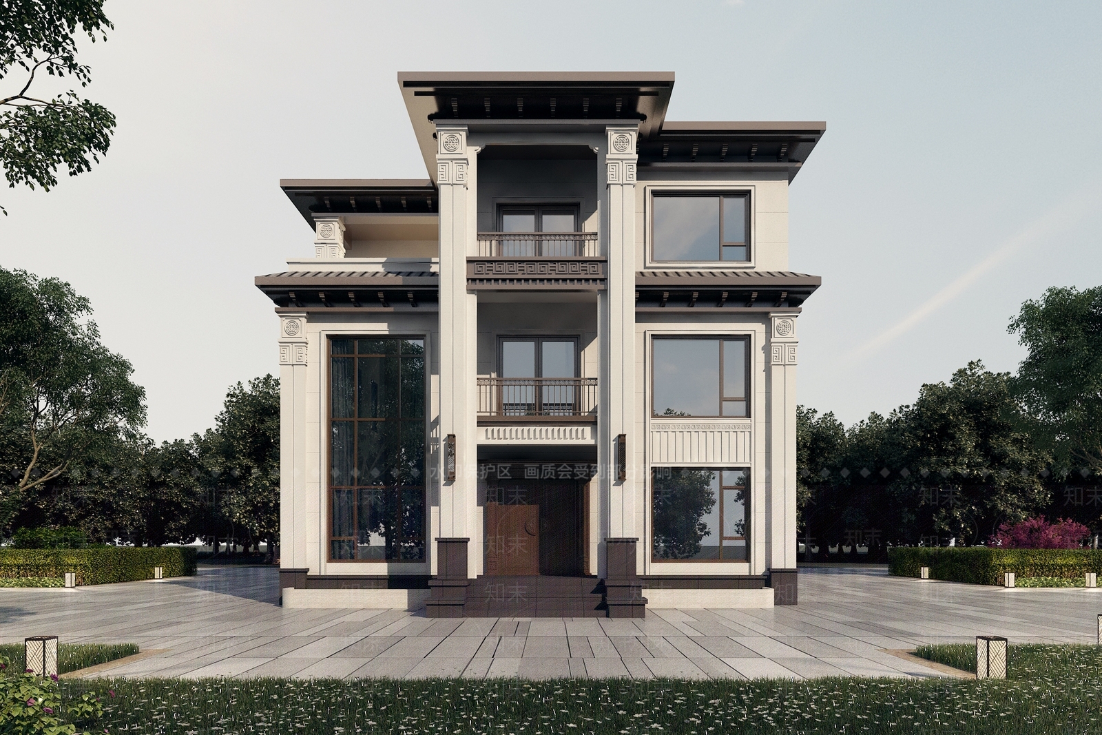 现代新中式别墅外观3D模型下载【ID:1197151974】