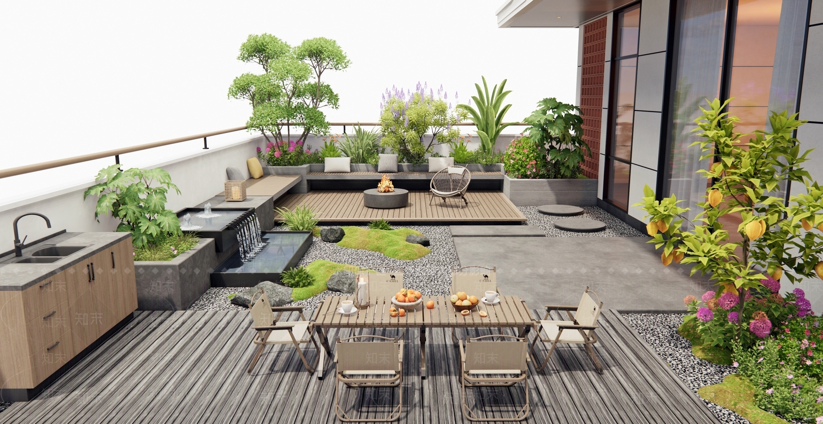 现代屋顶花园SU模型草图