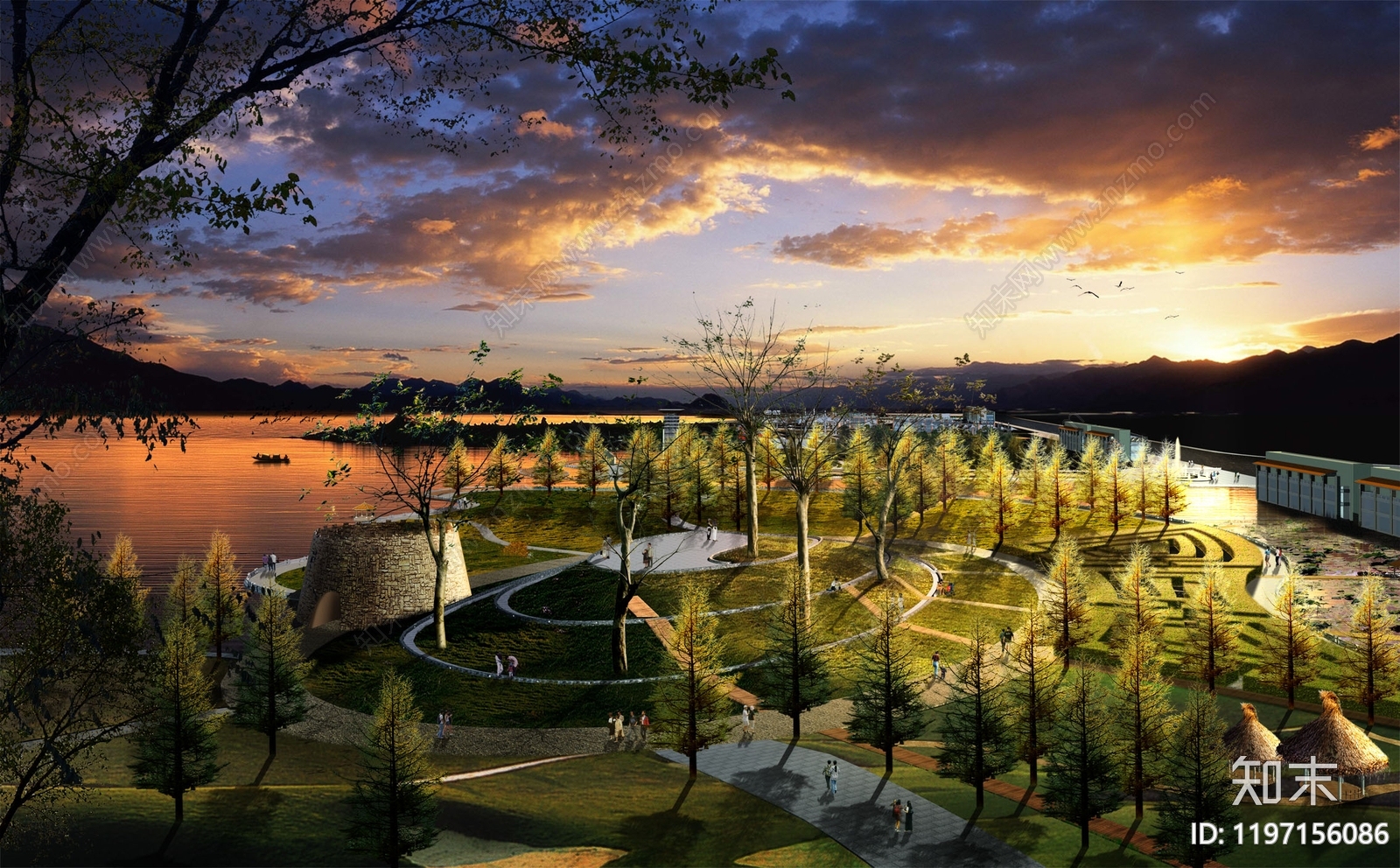 中式公园鸟瞰图下载【ID:1197156086】