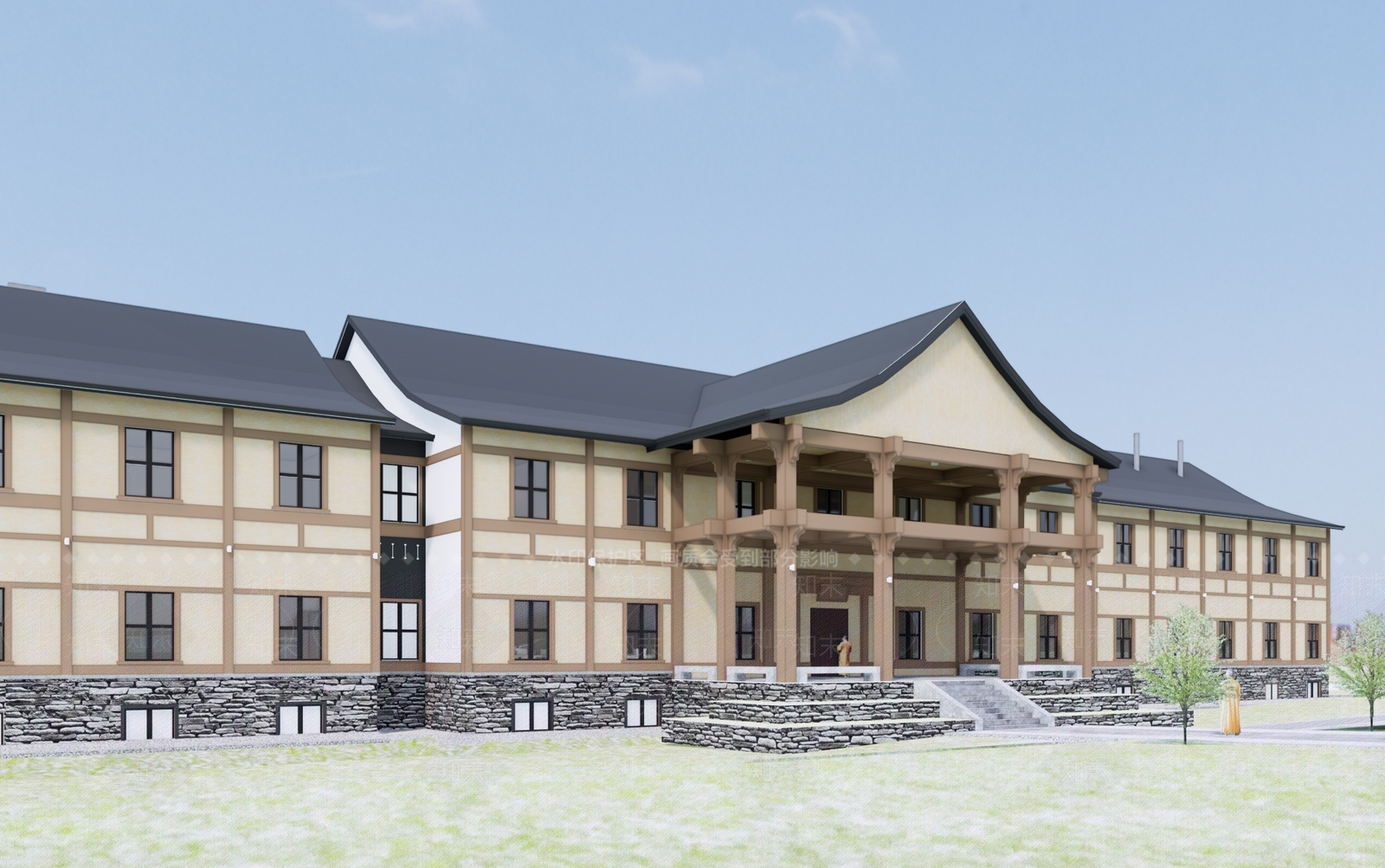 新中式中式寺庙建筑SU模型下载【ID:1197158744】