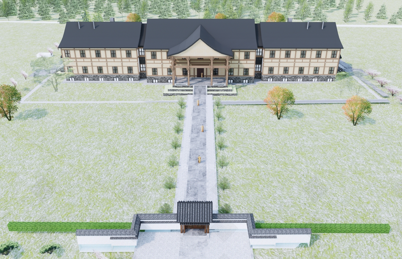新中式中式寺庙建筑SU模型下载【ID:1197158744】