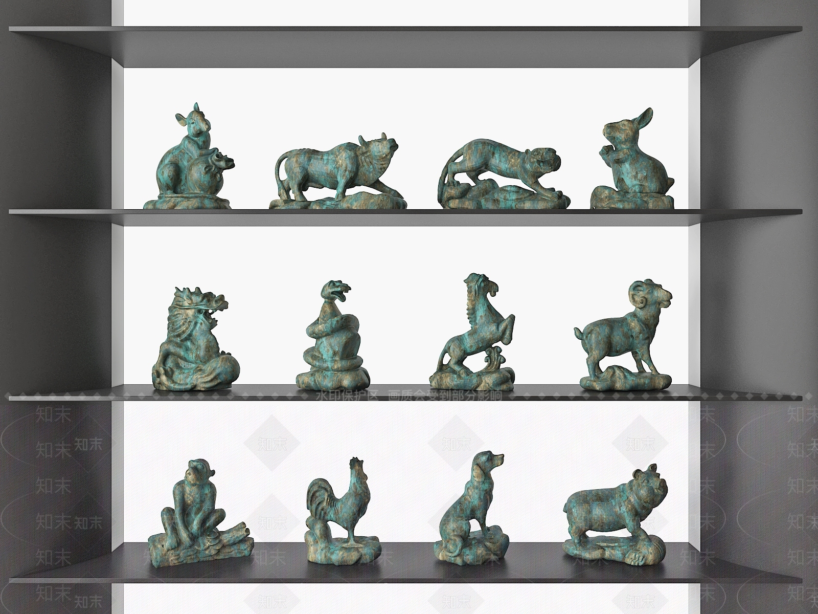 新中式现代生肖雕塑3D模型下载【ID:1197168671】