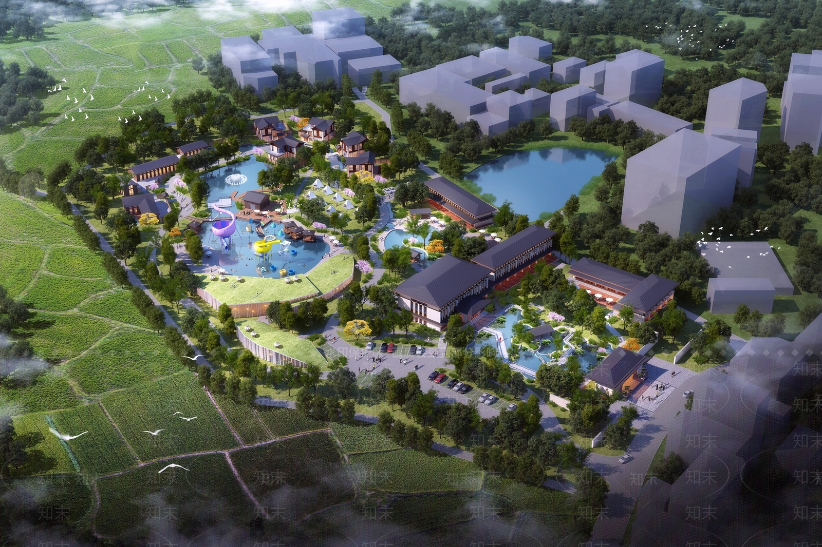 中式新中式酒店建筑3D模型下载【ID:1197173932】