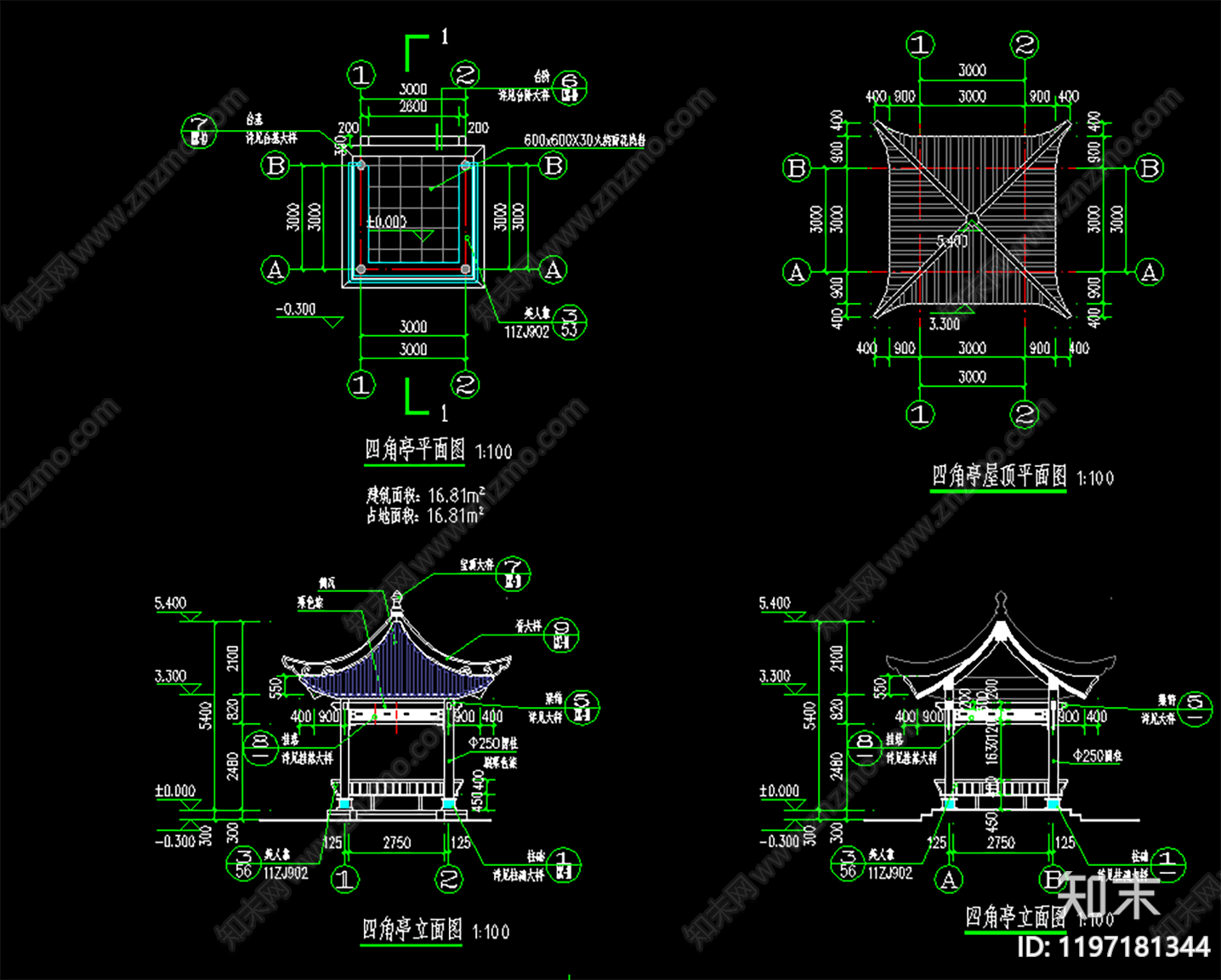 新中式中式亭子图库cad施工图下载【ID:1197181344】