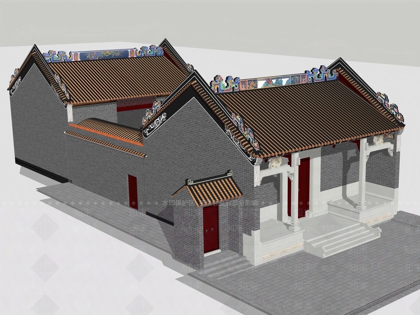 中古中式古建筑SU模型下载【ID:1197190080】