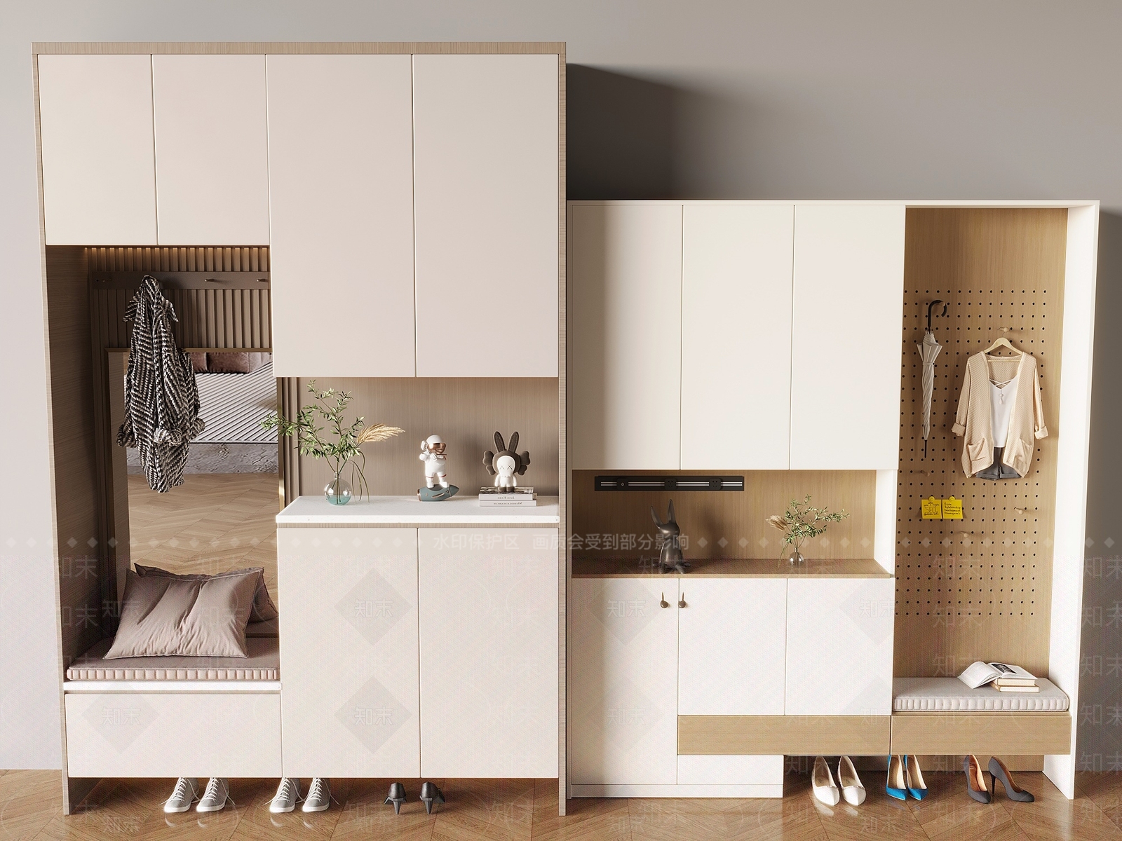 奶油北欧鞋柜3D模型下载【ID:1197193843】