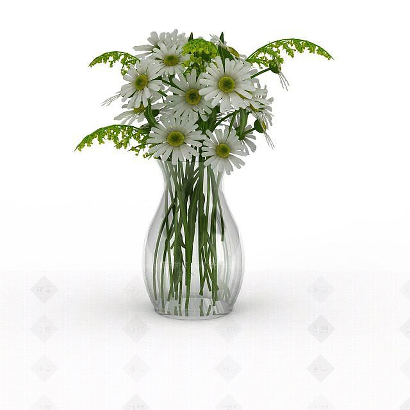 现代白色菊花插花3D模型下载【ID:1197217852】