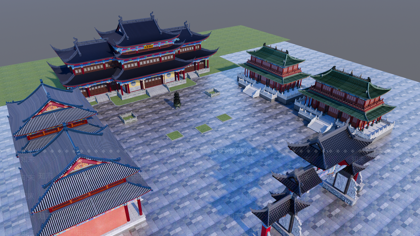 中式新中式寺庙建筑SU模型下载【ID:1197226985】