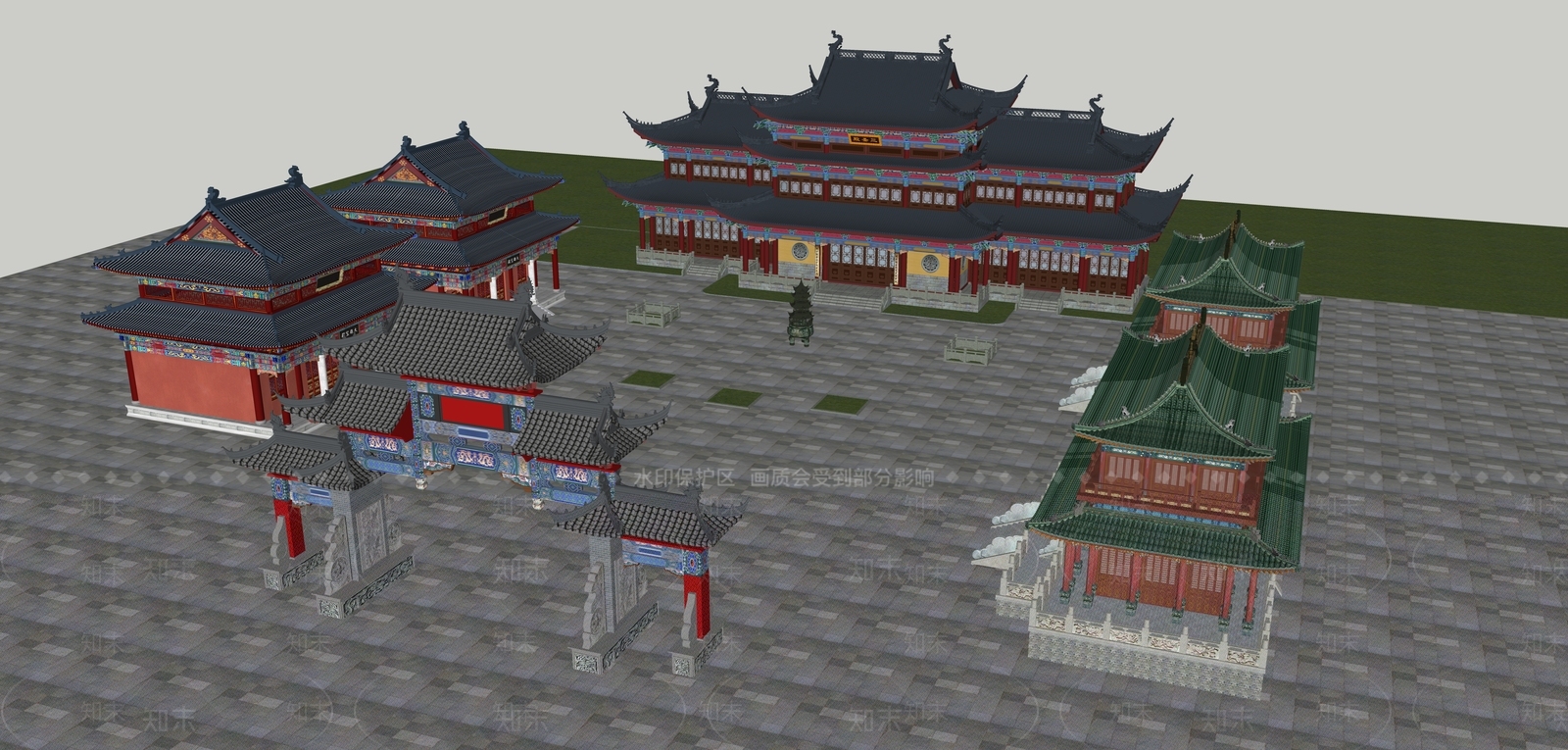 中式新中式寺庙建筑SU模型下载【ID:1197226985】