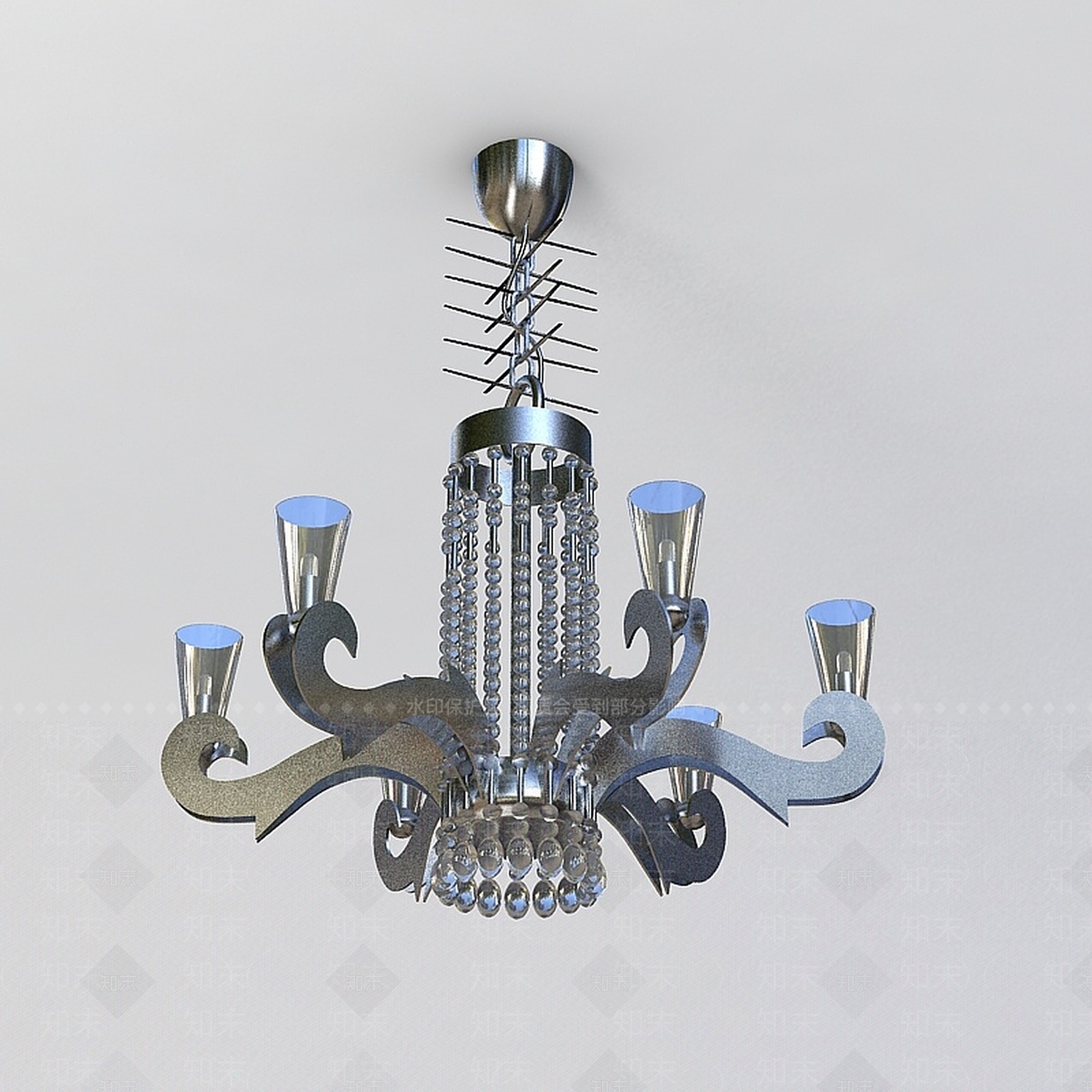 现代创意银质蜡烛吊灯3D模型下载【ID:1197227665】