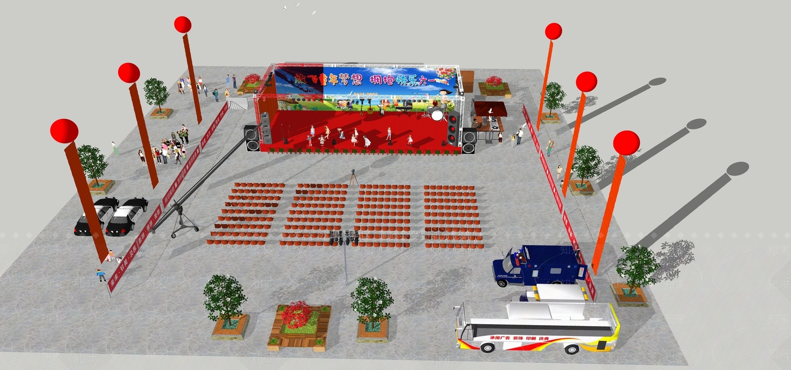 新中式广场舞台SU模型下载【ID:1197228564】