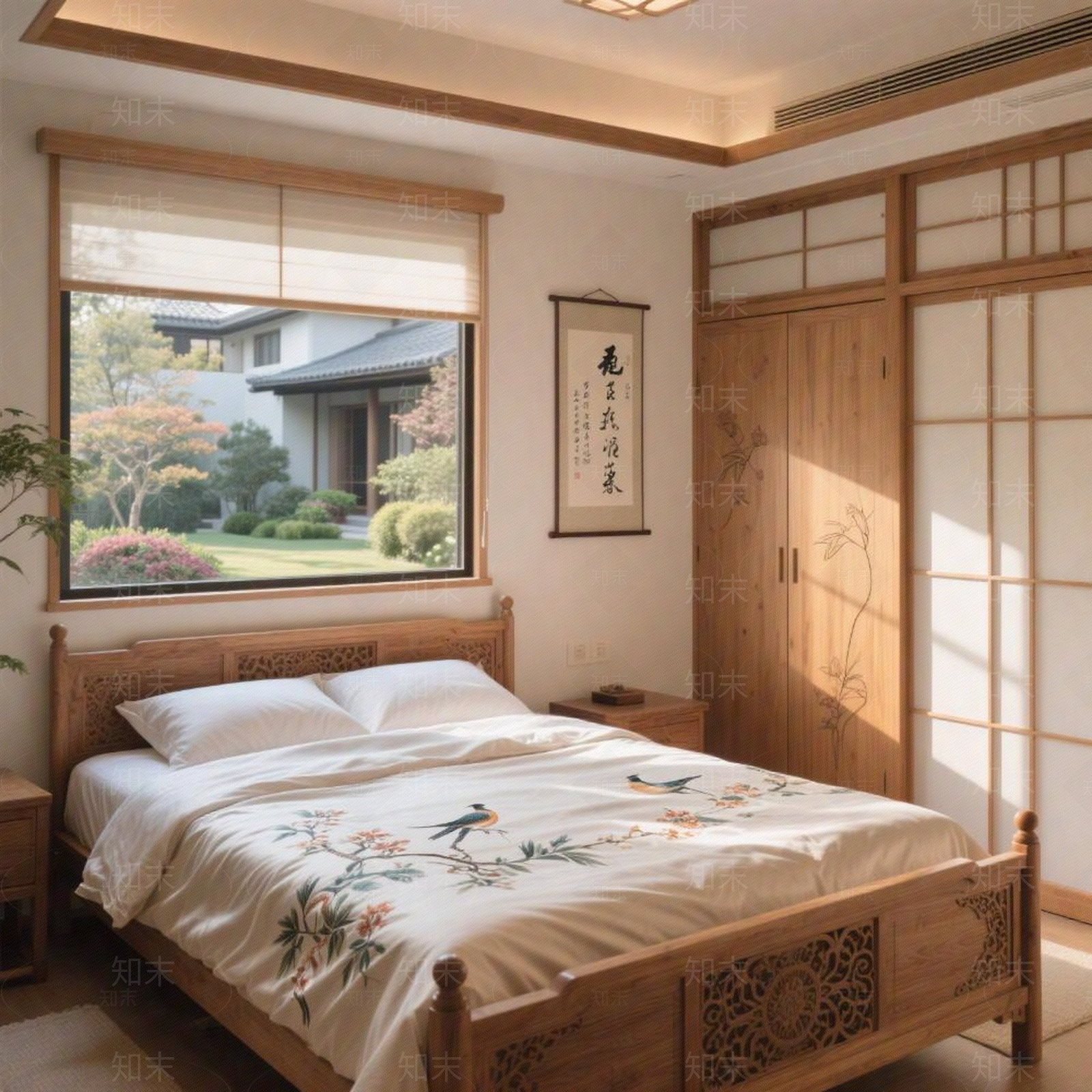 新中式卧室贴图下载【ID:1197228735】