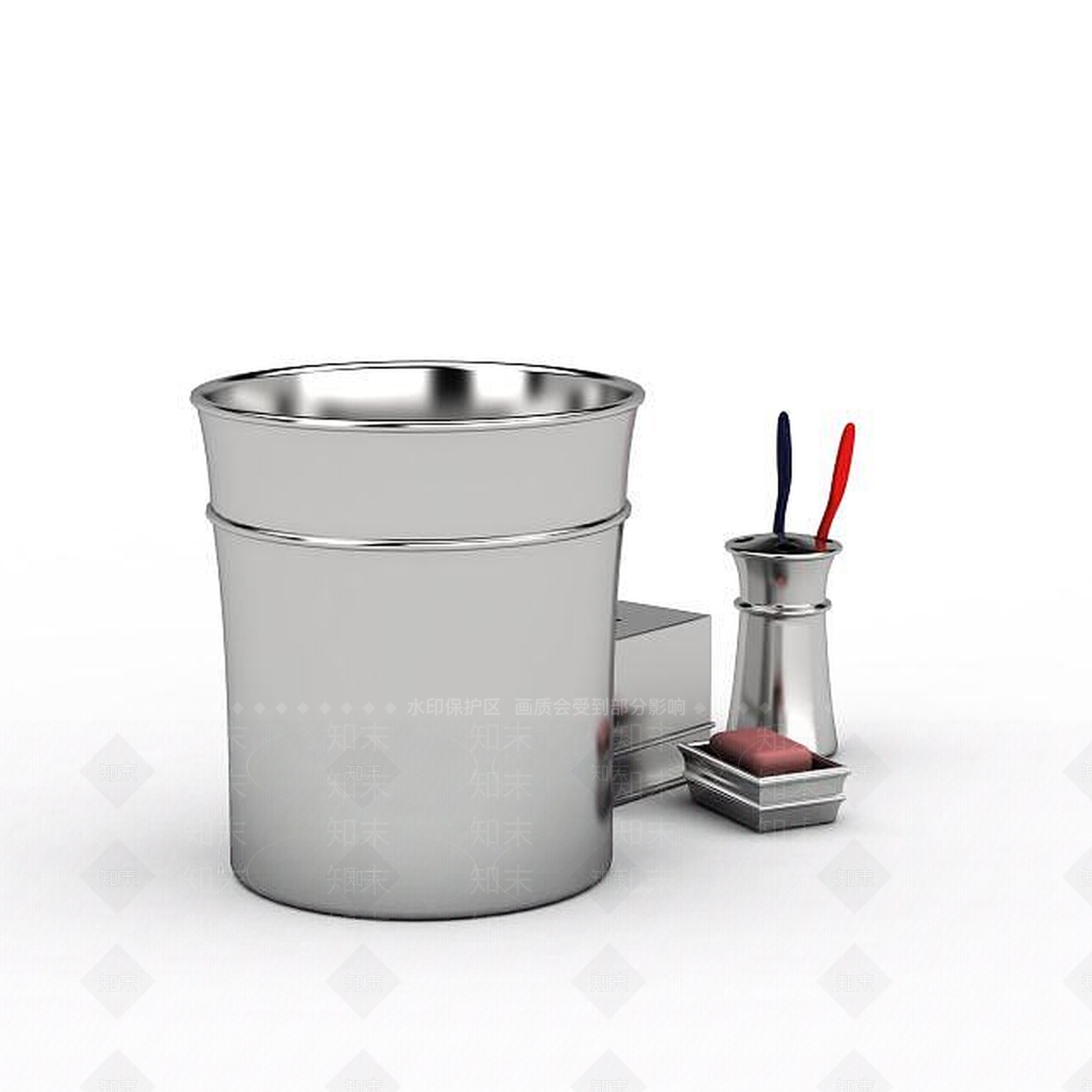 现代不锈钢垃圾桶3D模型下载【ID:1197230372】