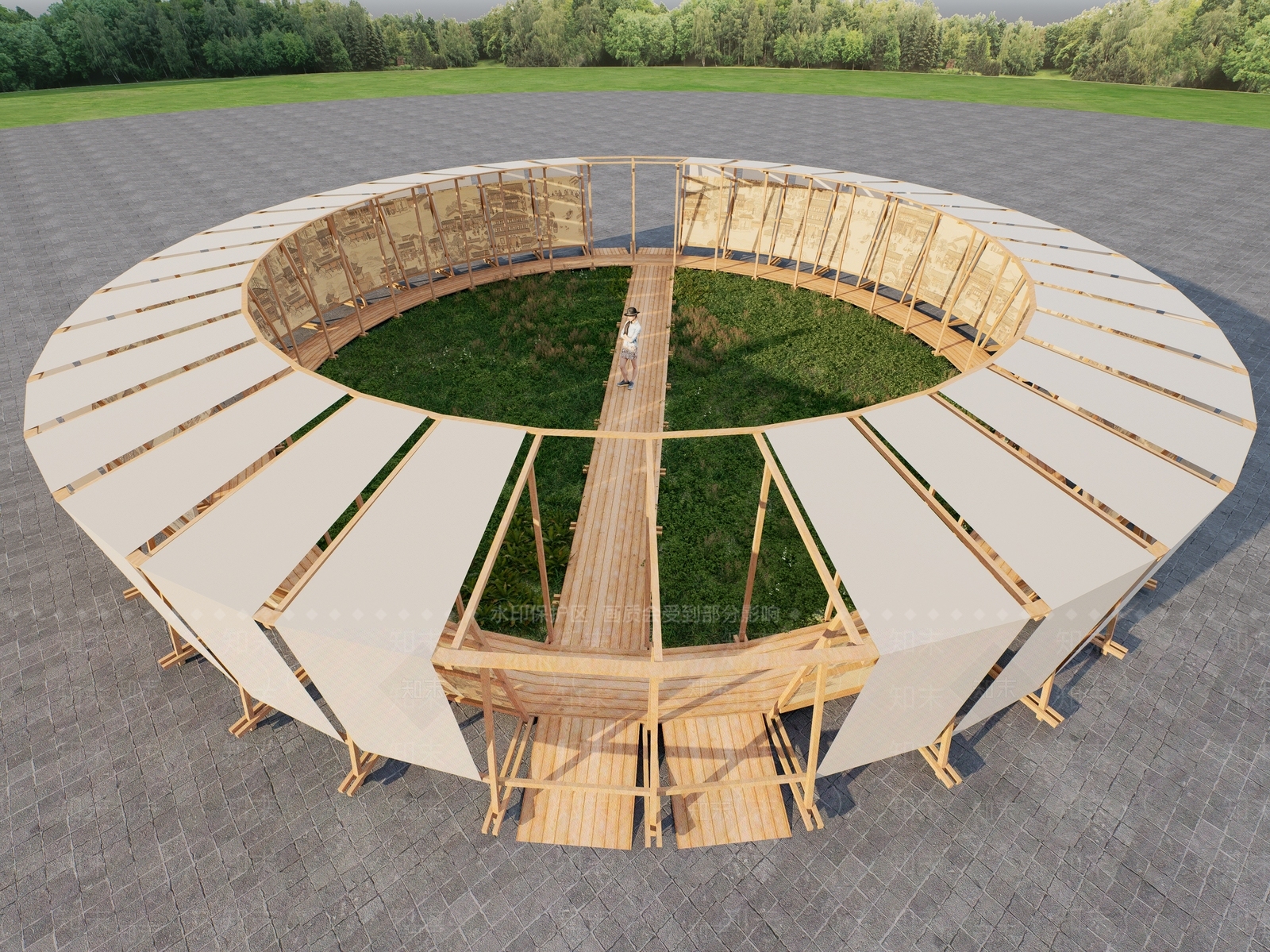 新中式原木廊架SU模型下载【ID:1197232039】