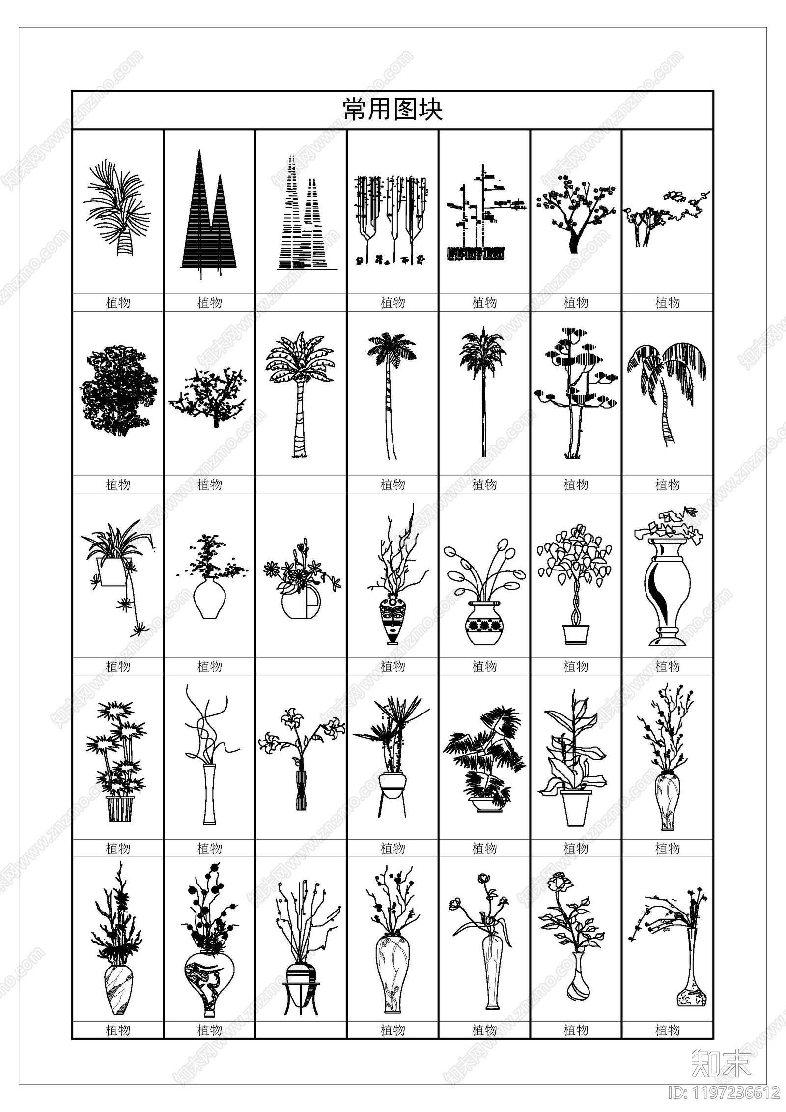 现代综合植物图库cad施工图下载【ID:1197236612】