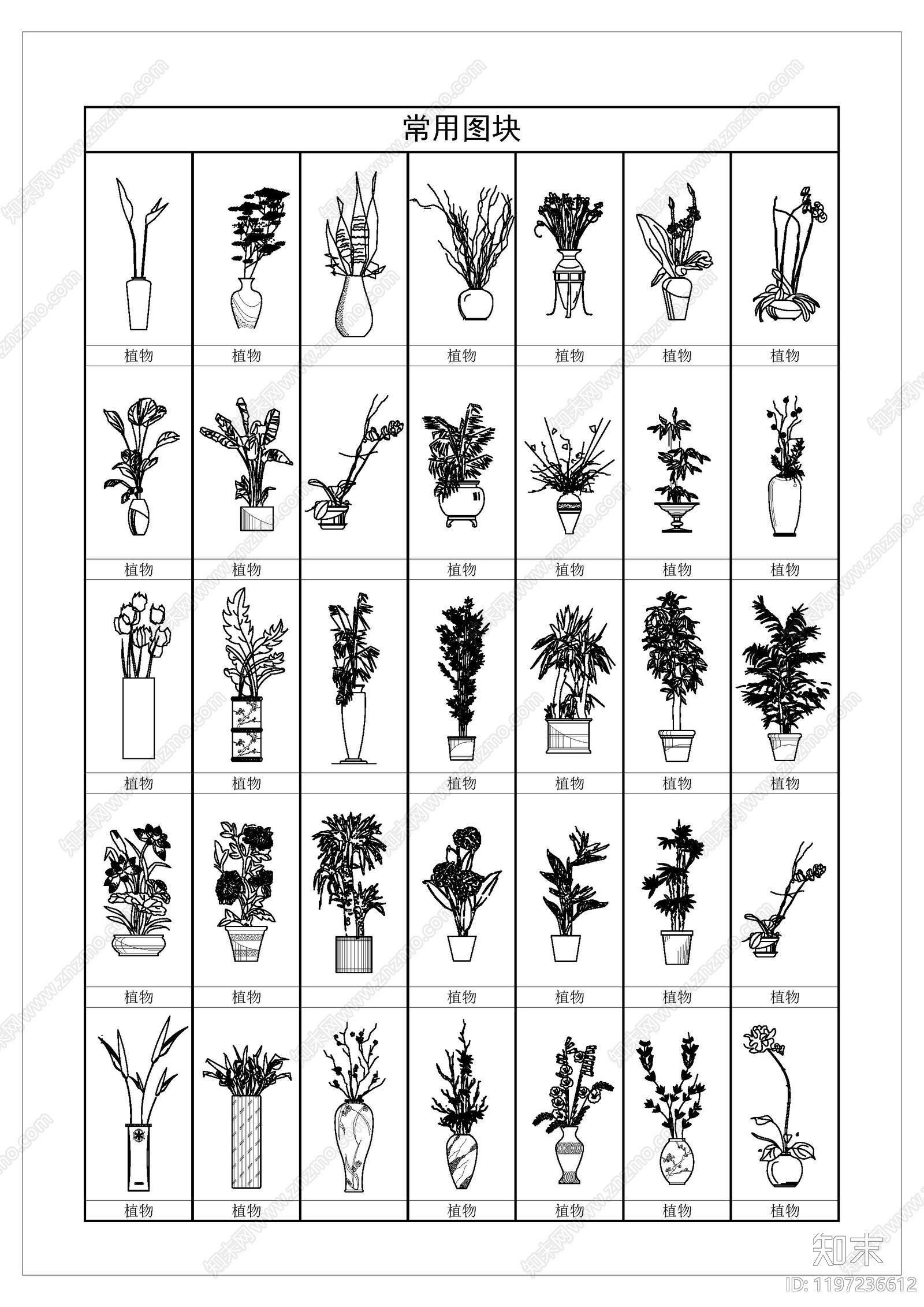 现代综合植物图库cad施工图下载【ID:1197236612】