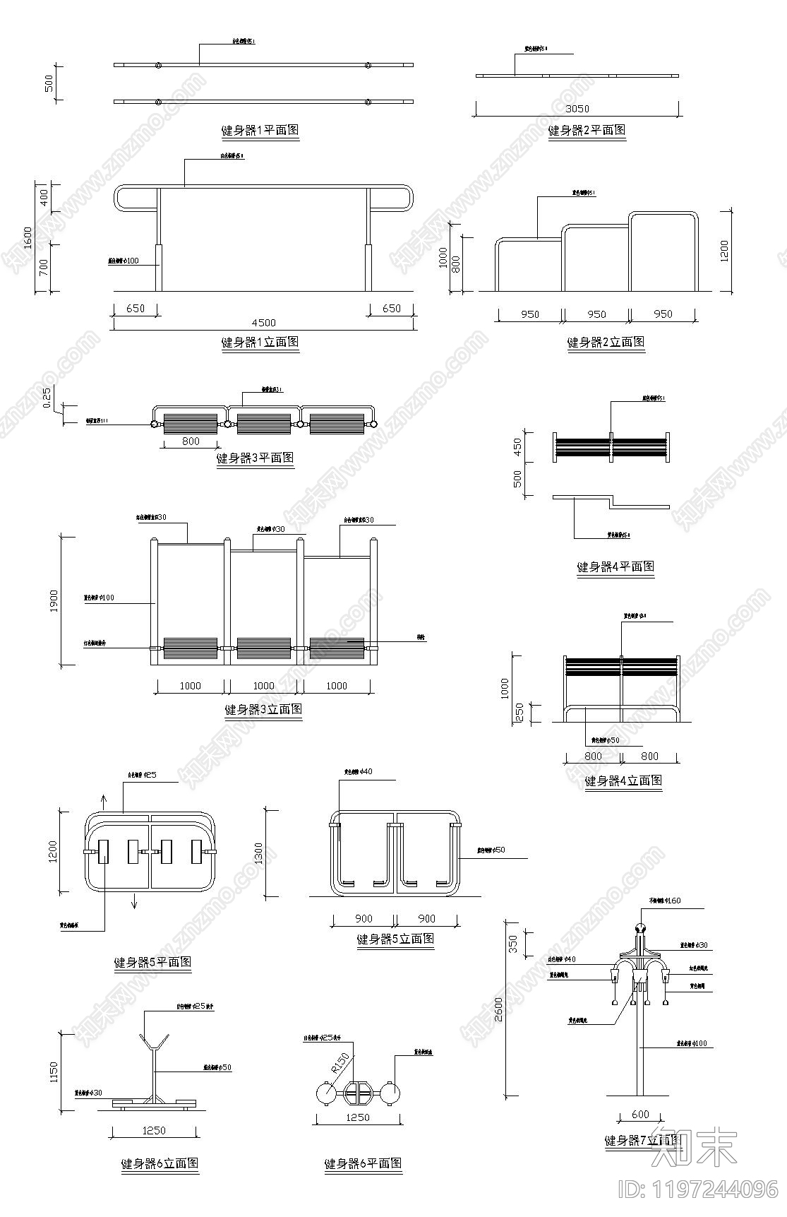 现代健身房cad施工图下载【ID:1197244096】