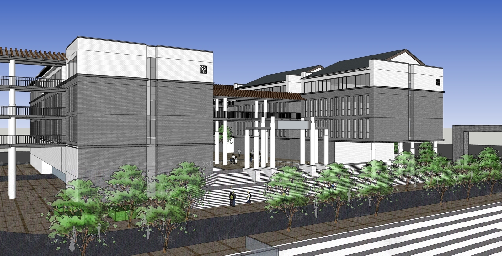 中式学校建筑SU模型下载【ID:1197250094】