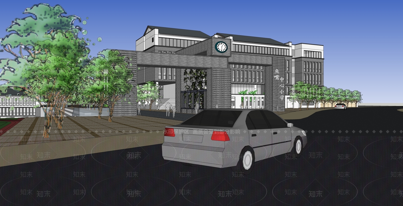 中式学校建筑SU模型下载【ID:1197250094】