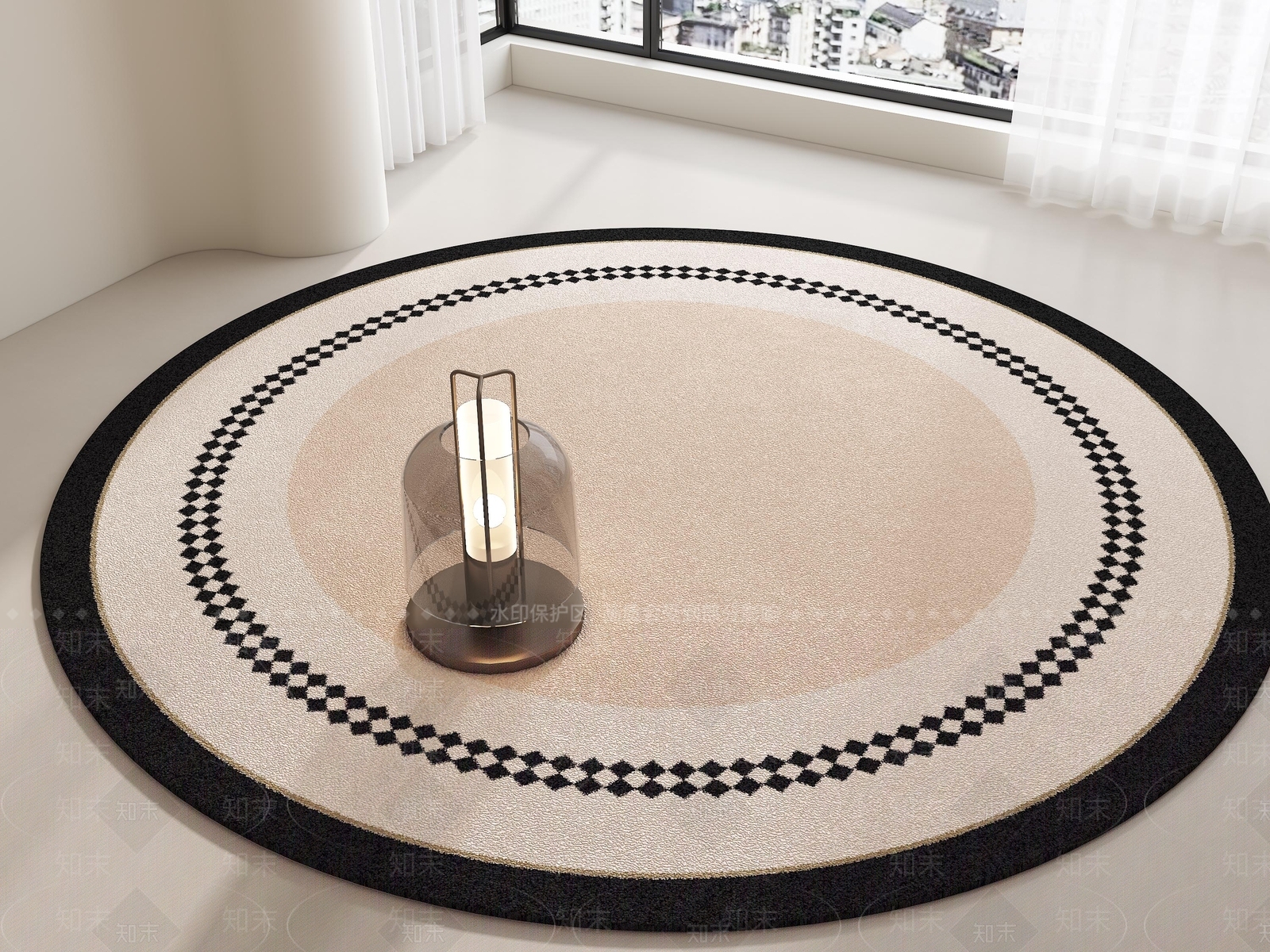 中古侘寂圆形地毯SU模型下载【ID:1197264686】