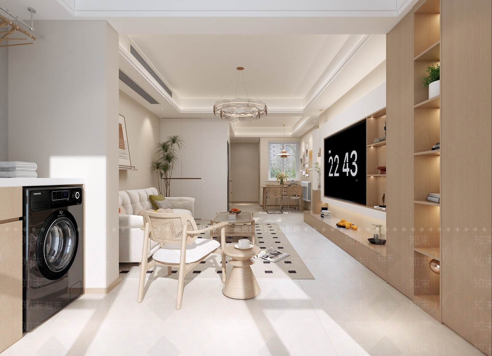 奶油原木客餐厅3D模型下载【ID:1197269044】