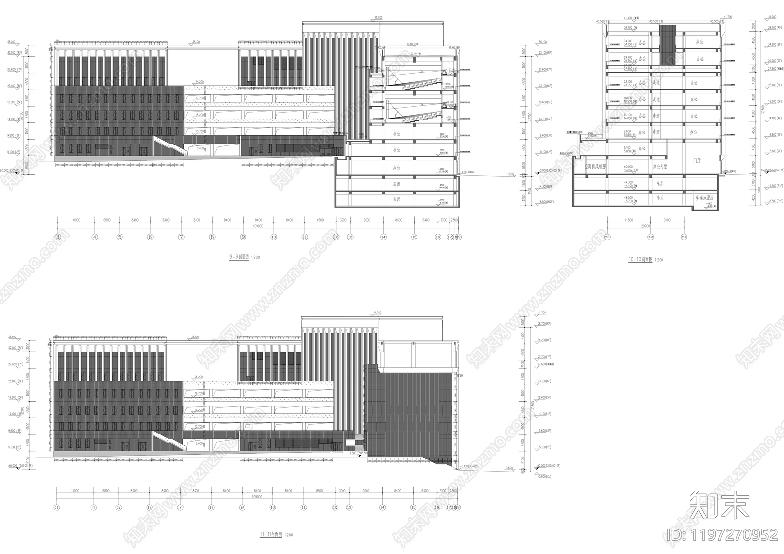 现代办公楼建筑cad施工图下载【ID:1197270952】