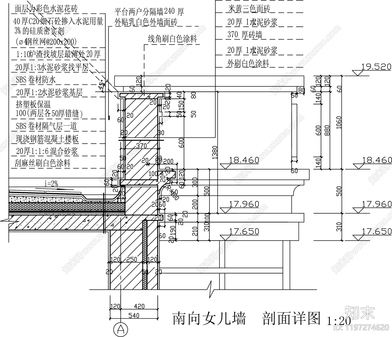 女儿墙节点cad施工图下载【ID:1197274620】