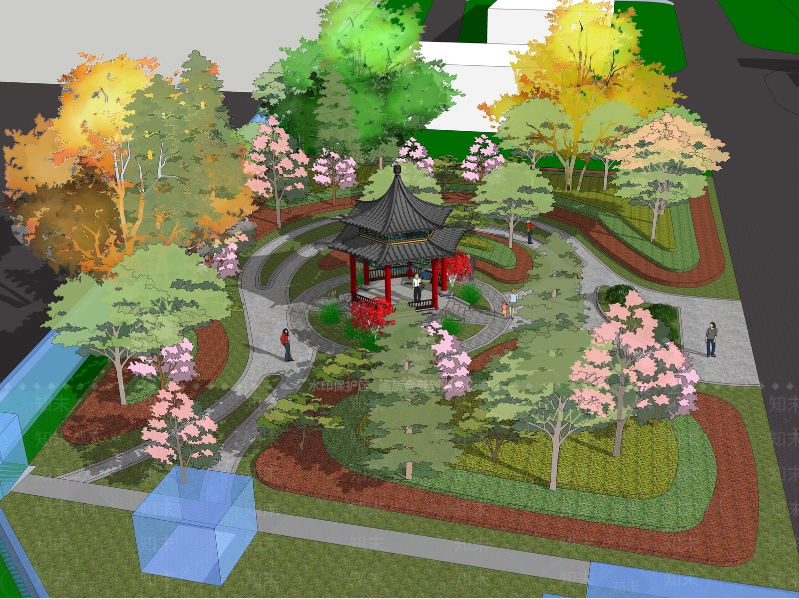 现代新中式口袋公园SU模型下载【ID:1197276871】