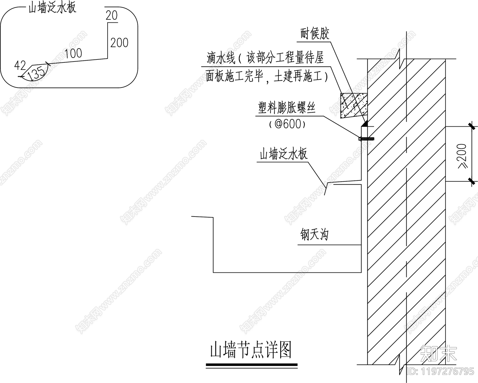 女儿墙节点cad施工图下载【ID:1197276795】