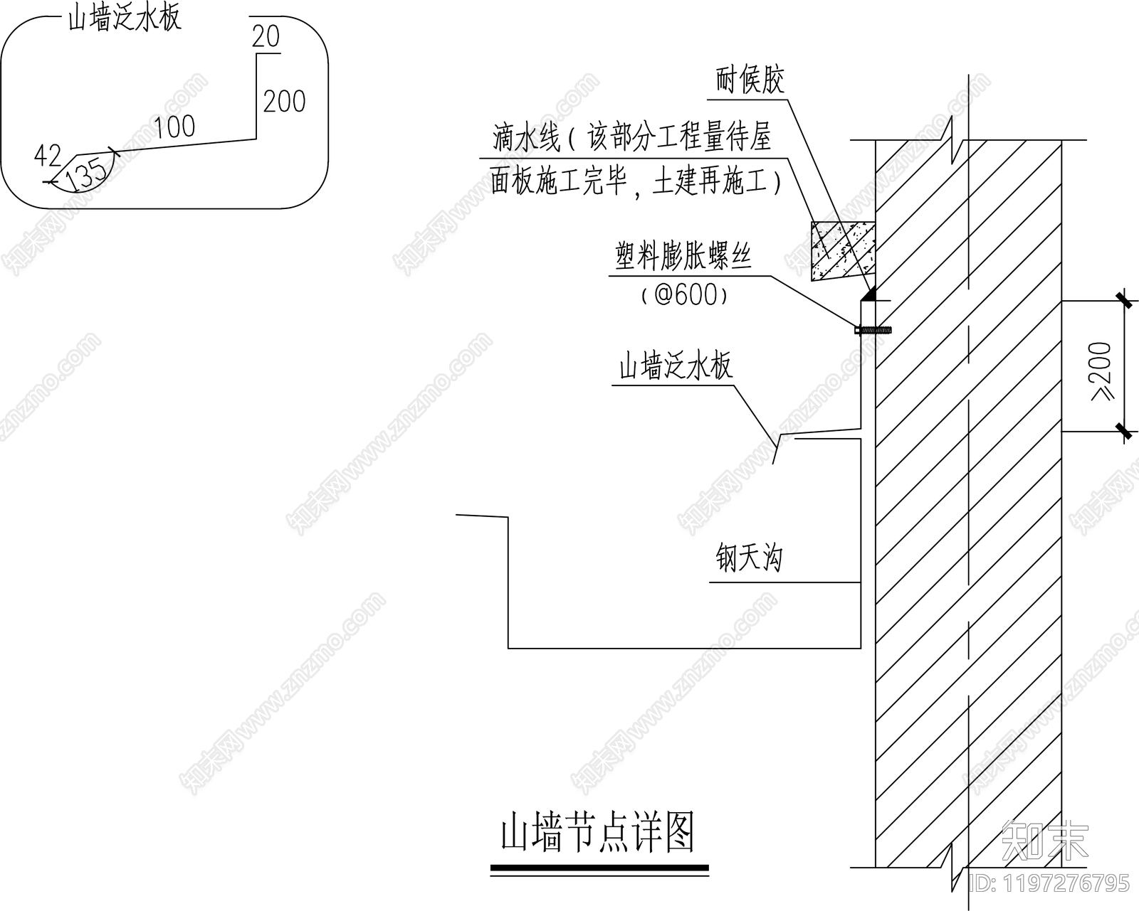 女儿墙节点cad施工图下载【ID:1197276795】