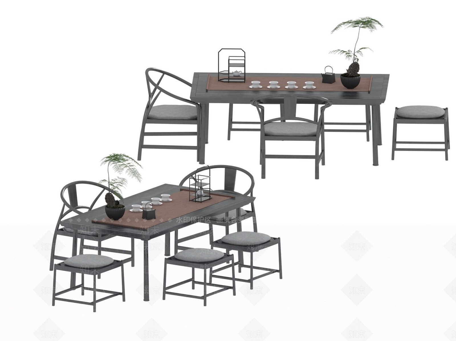 现代新中式茶桌椅3D模型下载【ID:1197279095】