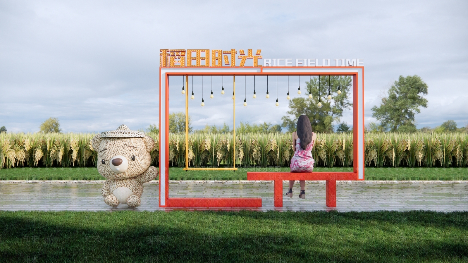 现代框景秋千景观SU模型下载【ID:1197280184】