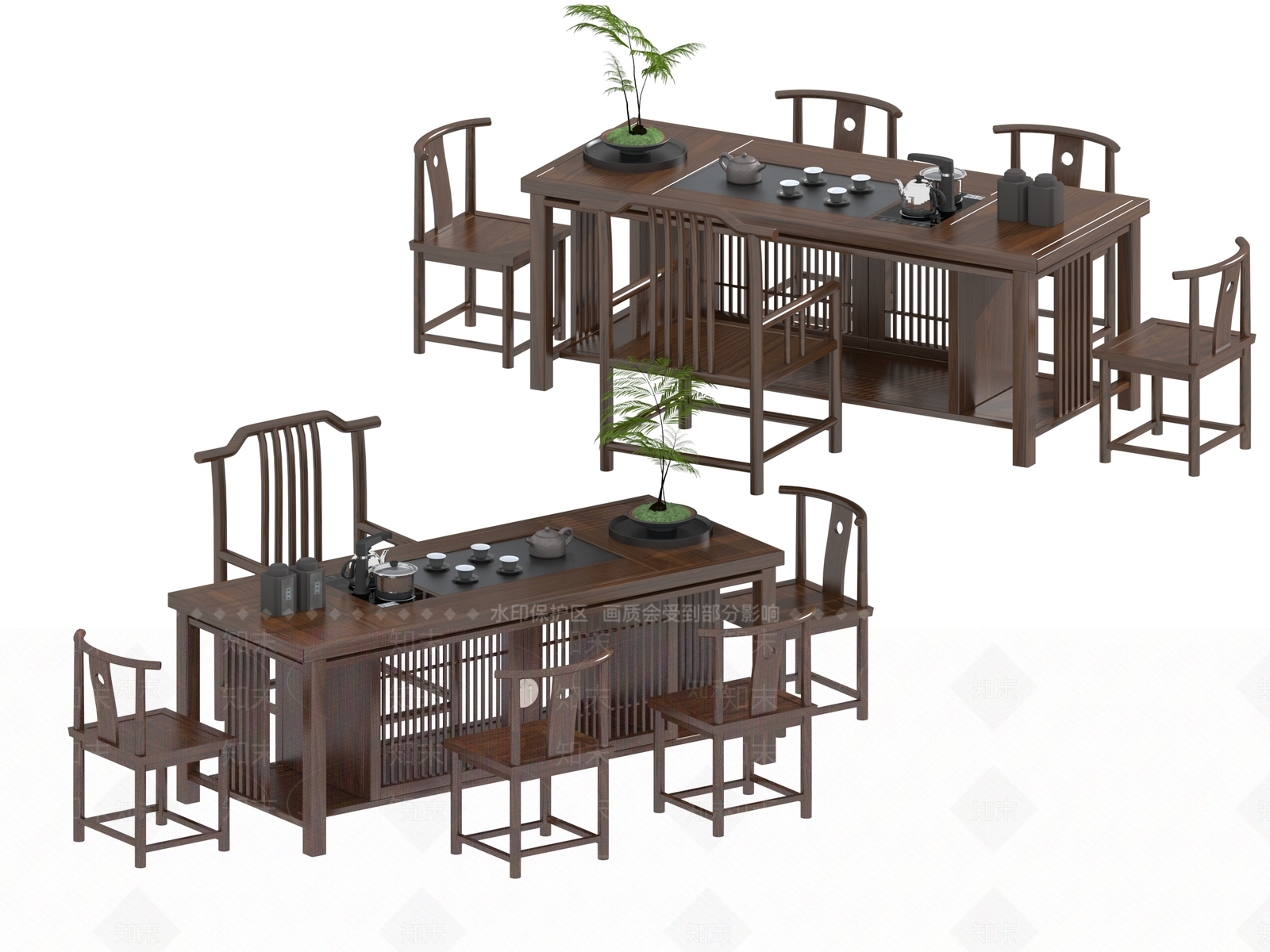 现代新中式茶桌椅3D模型下载【ID:1197282961】