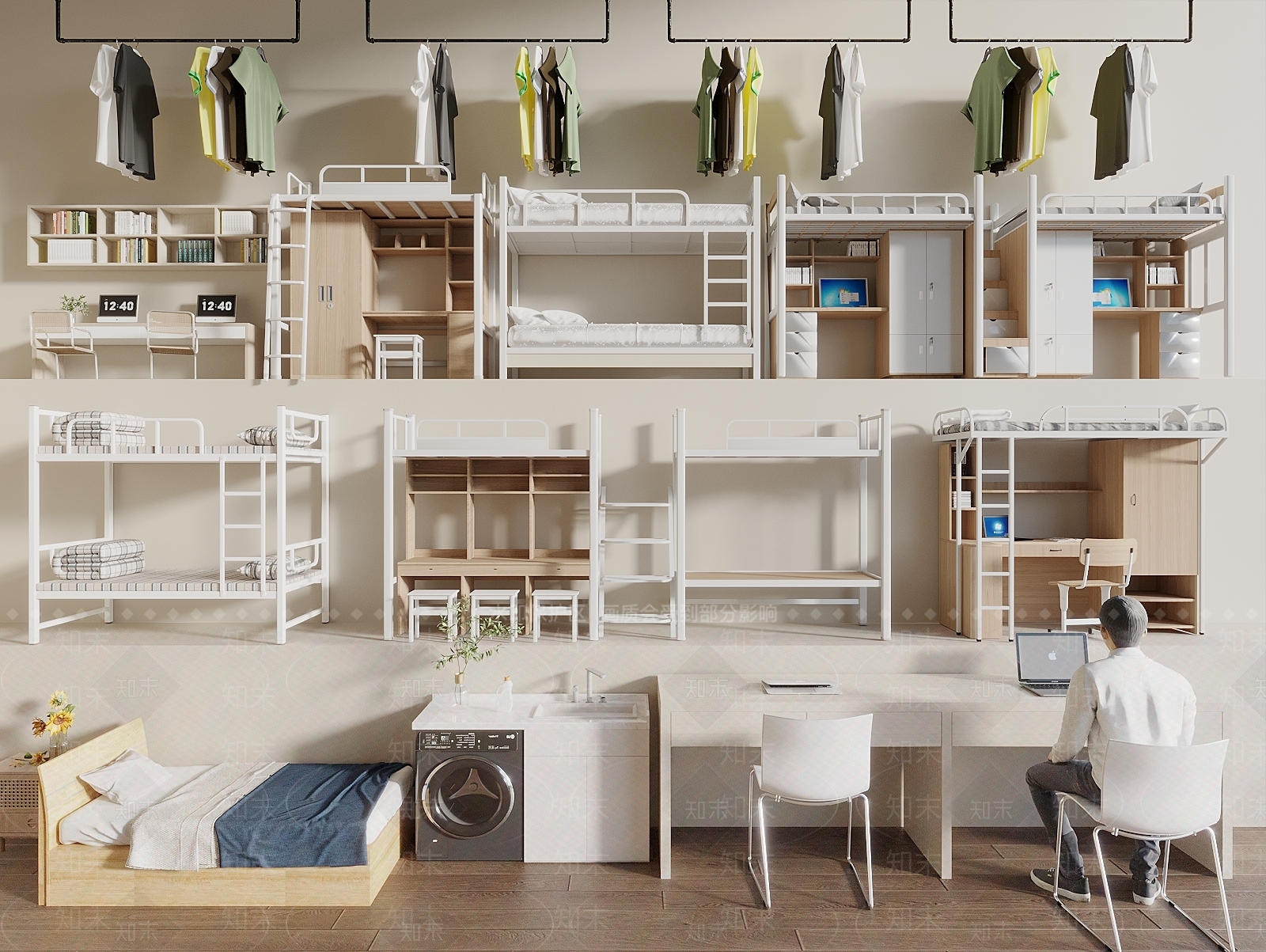 现代原木上下床3D模型下载【ID:1197285674】