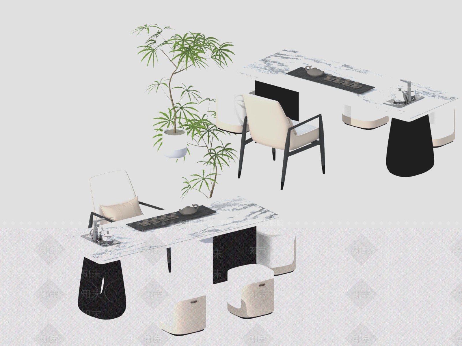现代新中式茶桌椅3D模型下载【ID:1197283001】