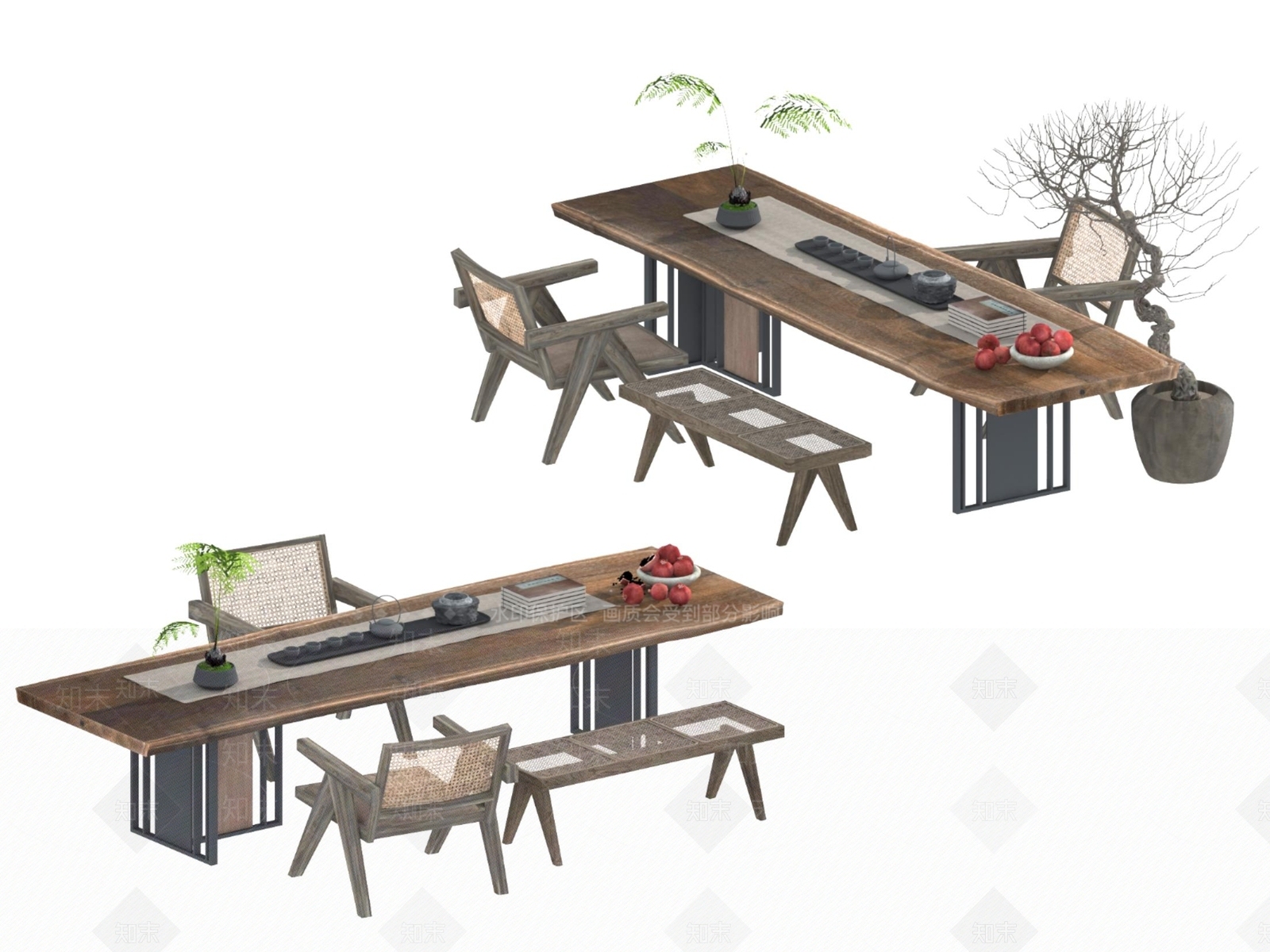 现代新中式茶桌椅3D模型下载【ID:1197283159】