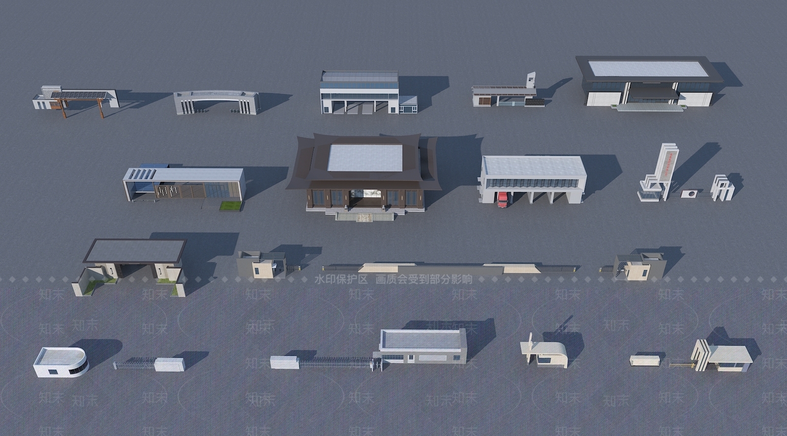 现代中式大门3D模型下载【ID:1197283357】