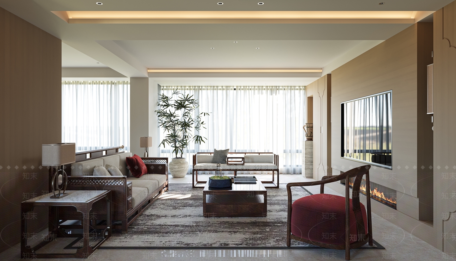 新中式宋式客餐厅3D模型下载【ID:1197291775】