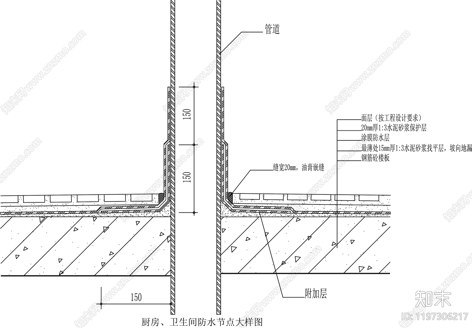卫生间防水施工图下载【ID:1197306217】