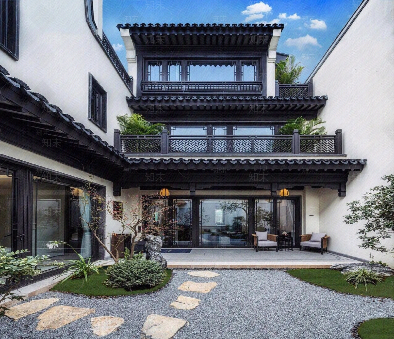 中式新中式小区外景贴图下载【ID:1197315726】